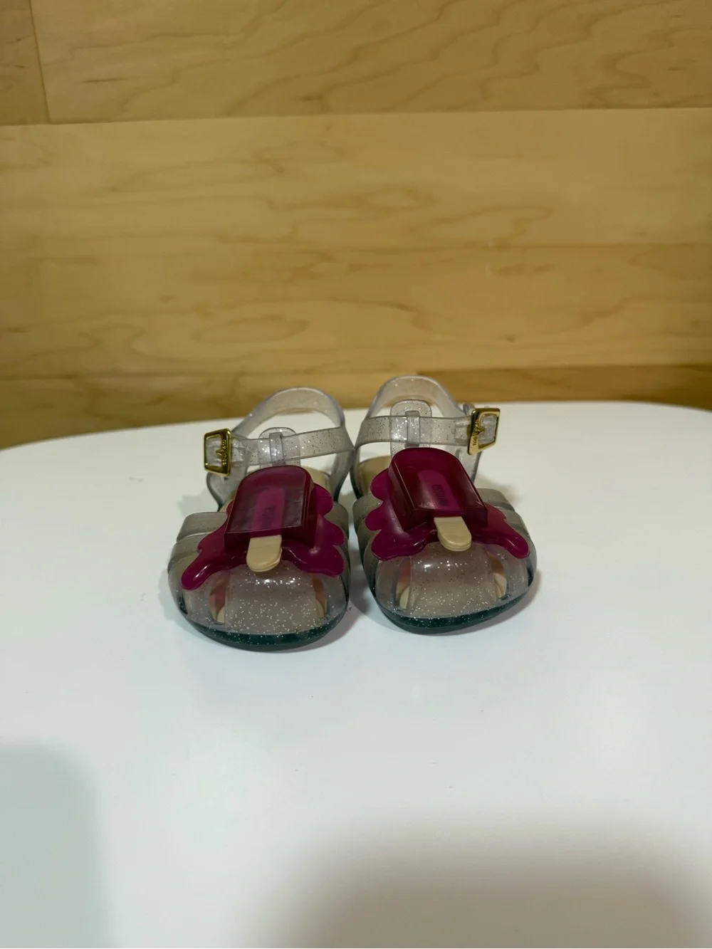 Mini Melissa Clear Glitter Jelly Sandals with Purple Popsicle Accent
